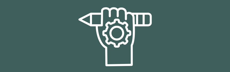 Ikon hånd med tandhjul der holder om en blyant