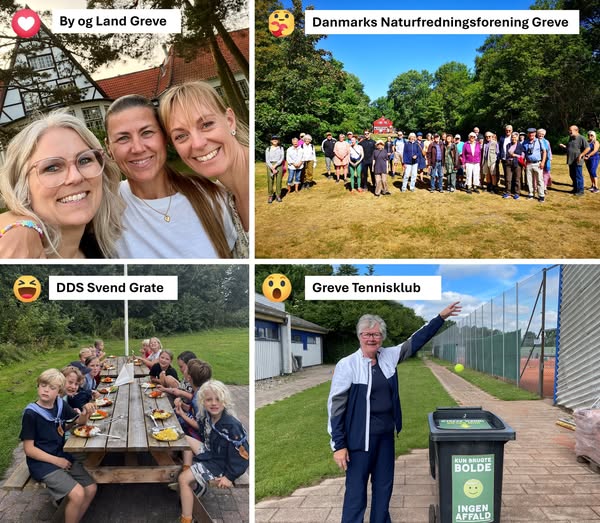 Billede af de fire nominerede foreninger: By og Land Greve, DN Greve, DDS Svend Grate og Greve Tennisklub