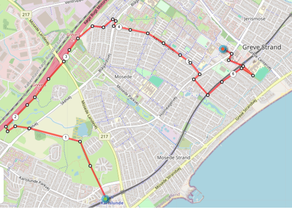 Ældre mand der står på en sti i naturen med sin cykel foran sig. På cyklen hænger en cykelhjelm, en drikkedunk og en rød taske med et kort på toppen.