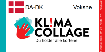 Billede med blå og rød kant hvor der står "Klima collage" i midten