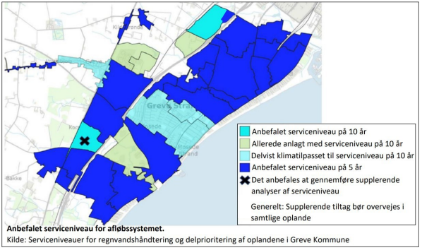 Kort over anbefalet serviceniveau for afløbssystemet